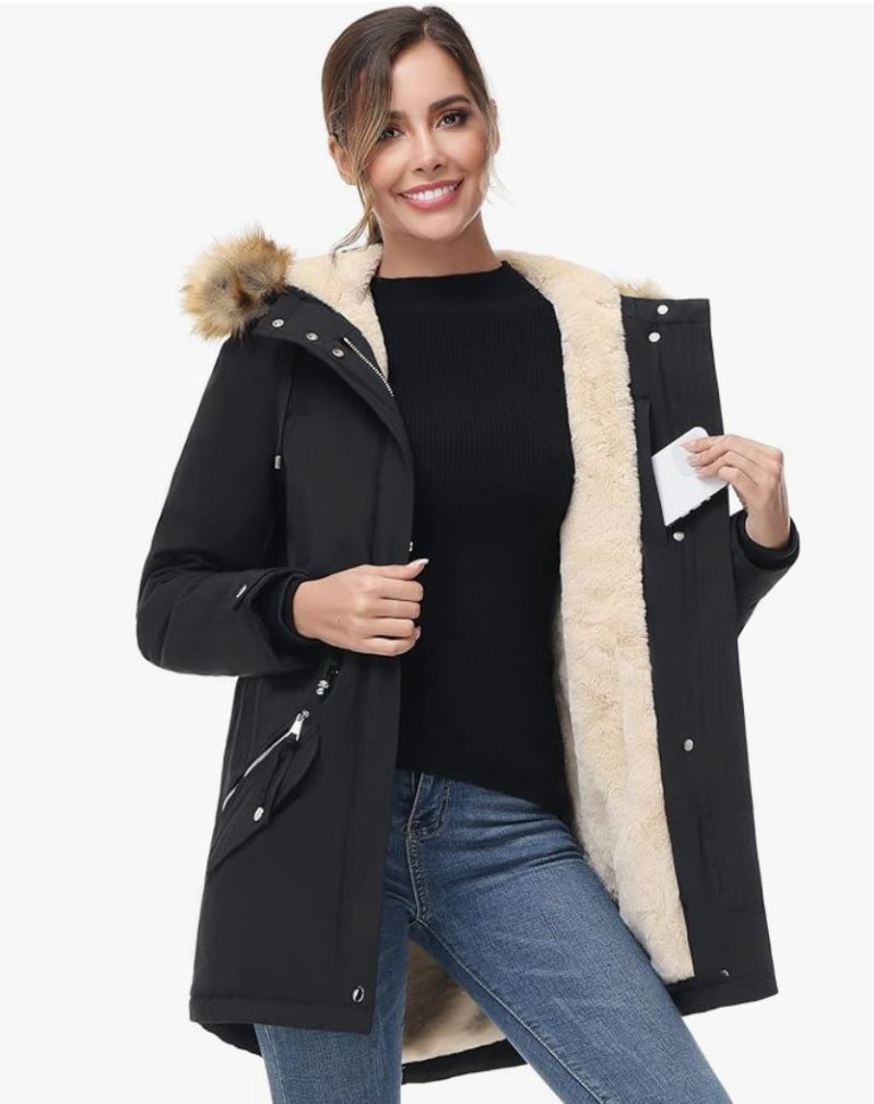 ANOTHER CHOICE Women's Hooded Winter Coat Waterproof Parka Jacket Warm Sherpa FLeece Lined Winter Parka Coat