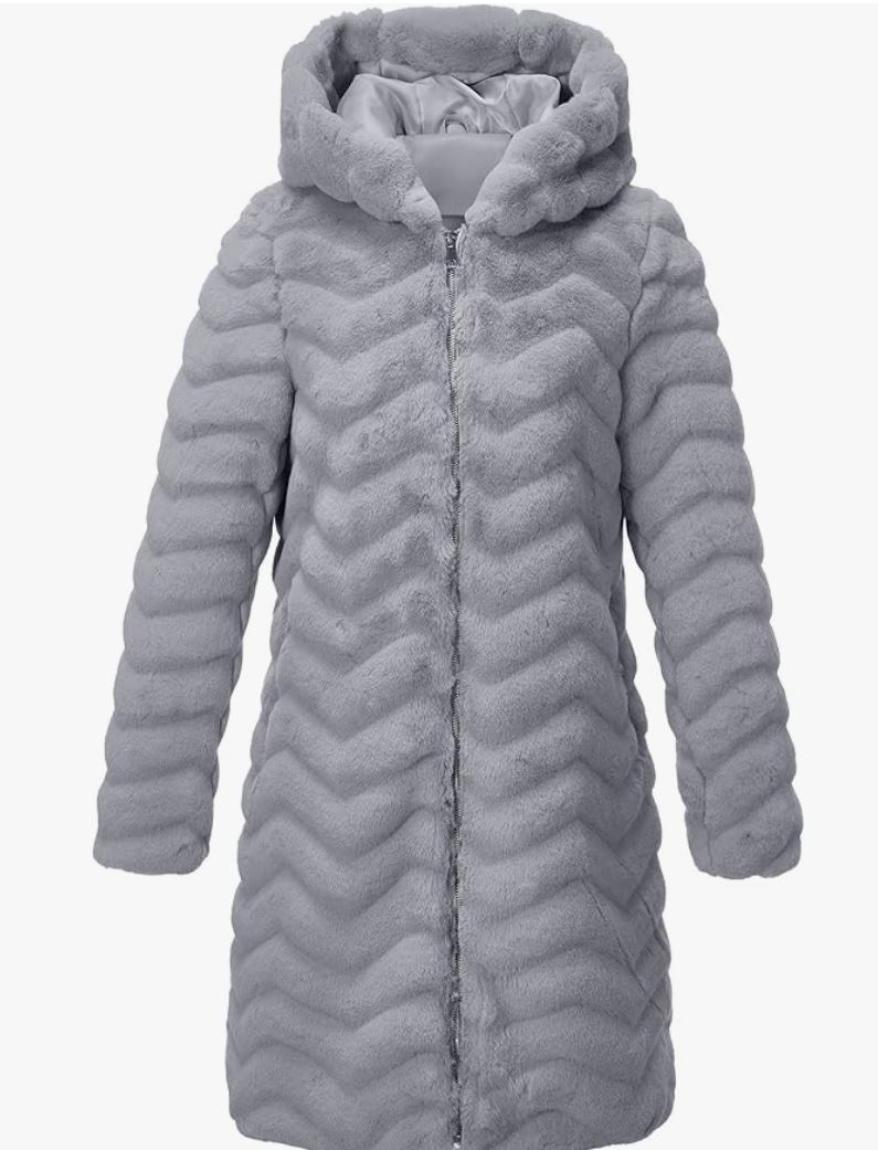 RISISSIDA Women Long Faux Fur Coat Fuzzy Jacket Hooded Winter Fall Warm Overcoat